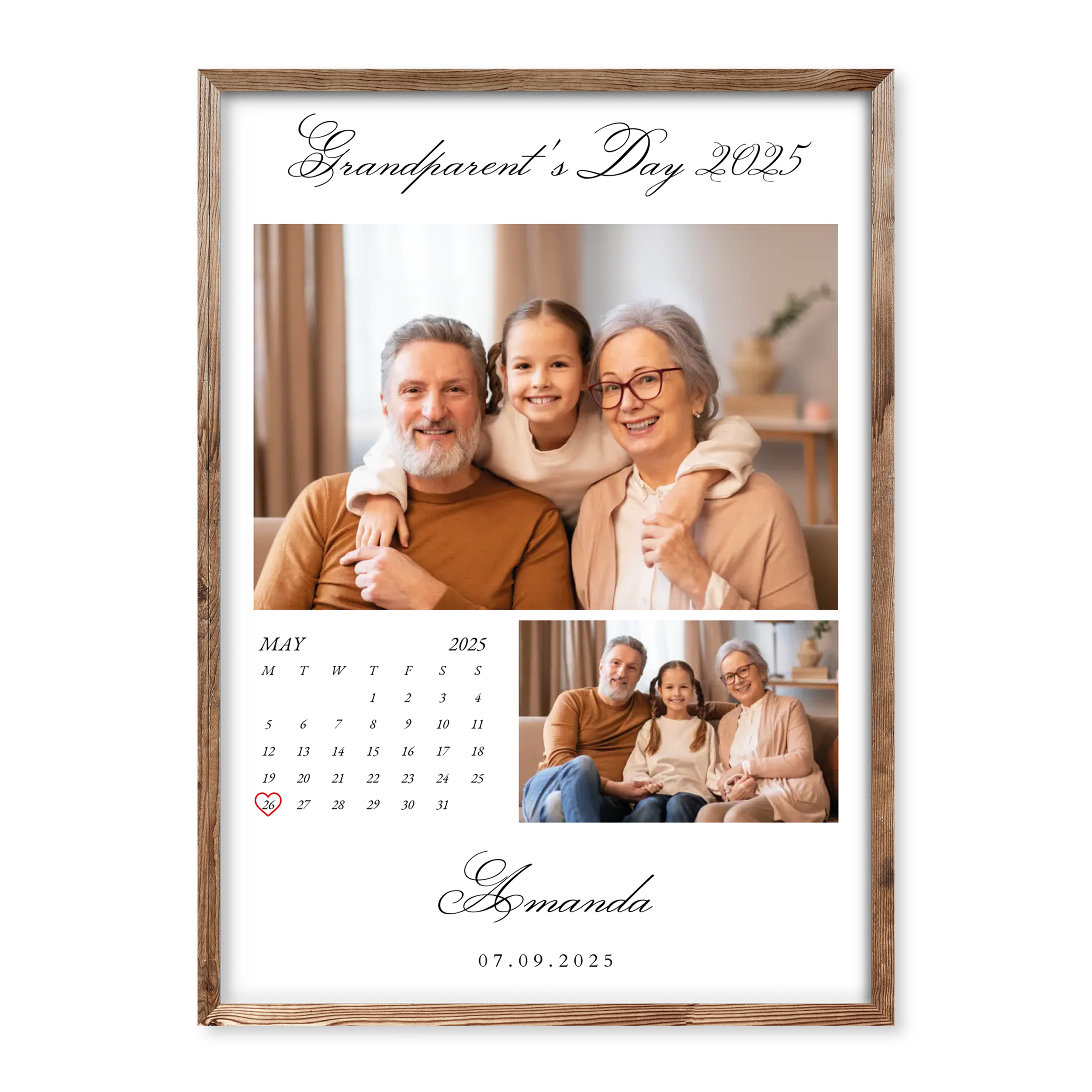 Personalised Grandparent’s Day calendar poster with custom photos and heart-marked date – unique photo gift for grandparents