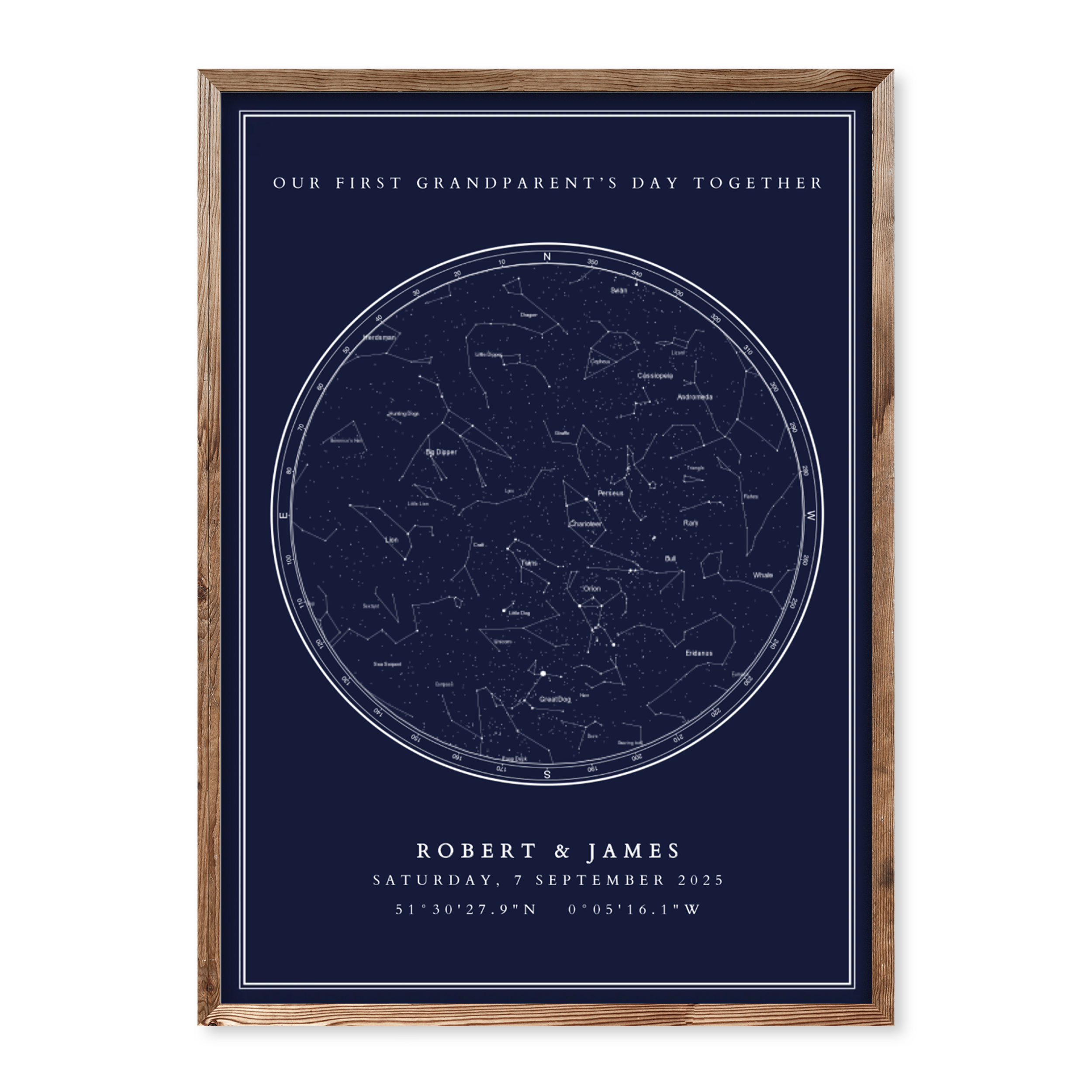 Personalised Grandparent’s Day poster with custom star map in navy – meaningful gift for grandparents with date and coordinates