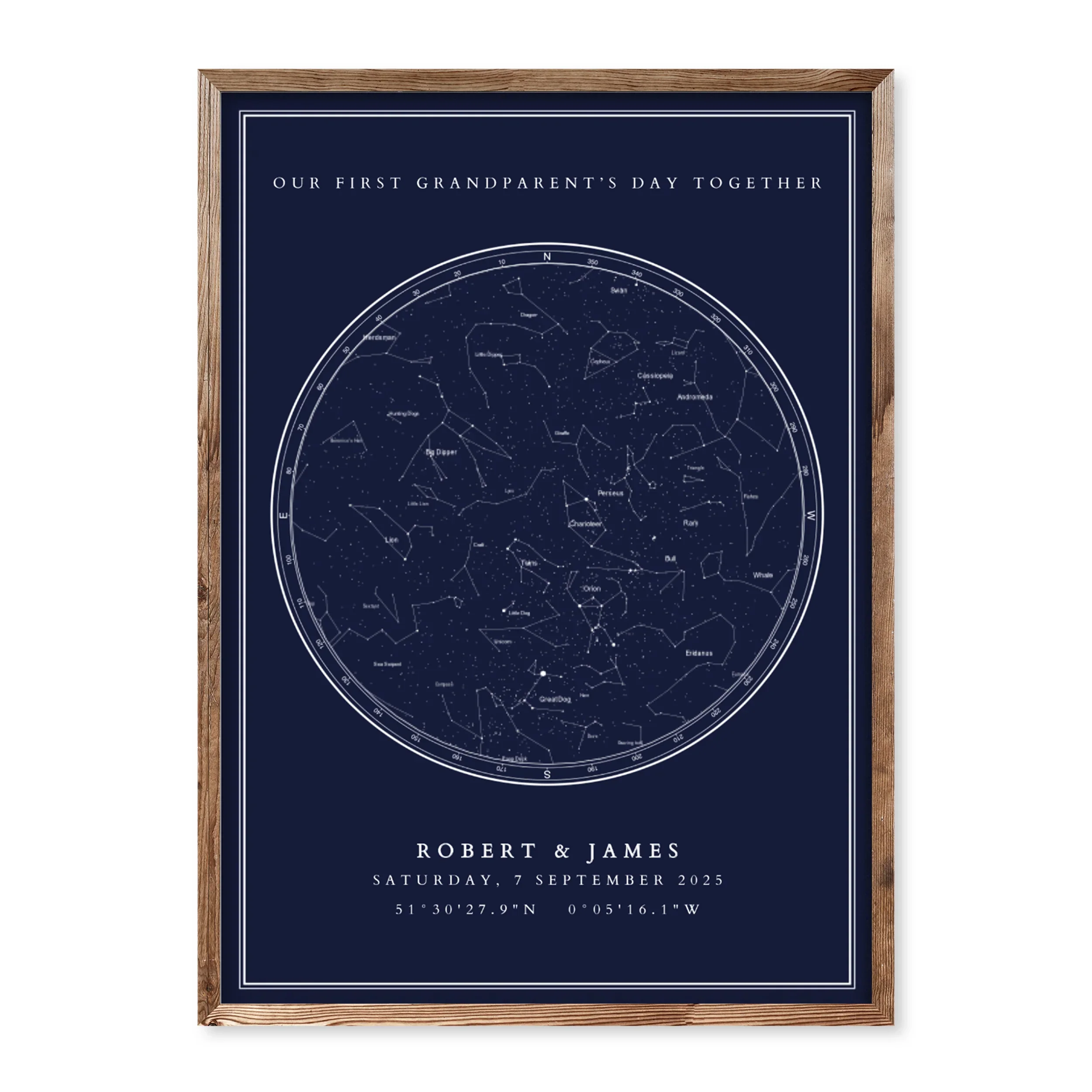 Personalised Grandparent’s Day poster with custom star map in navy – meaningful gift for grandparents with date and coordinates