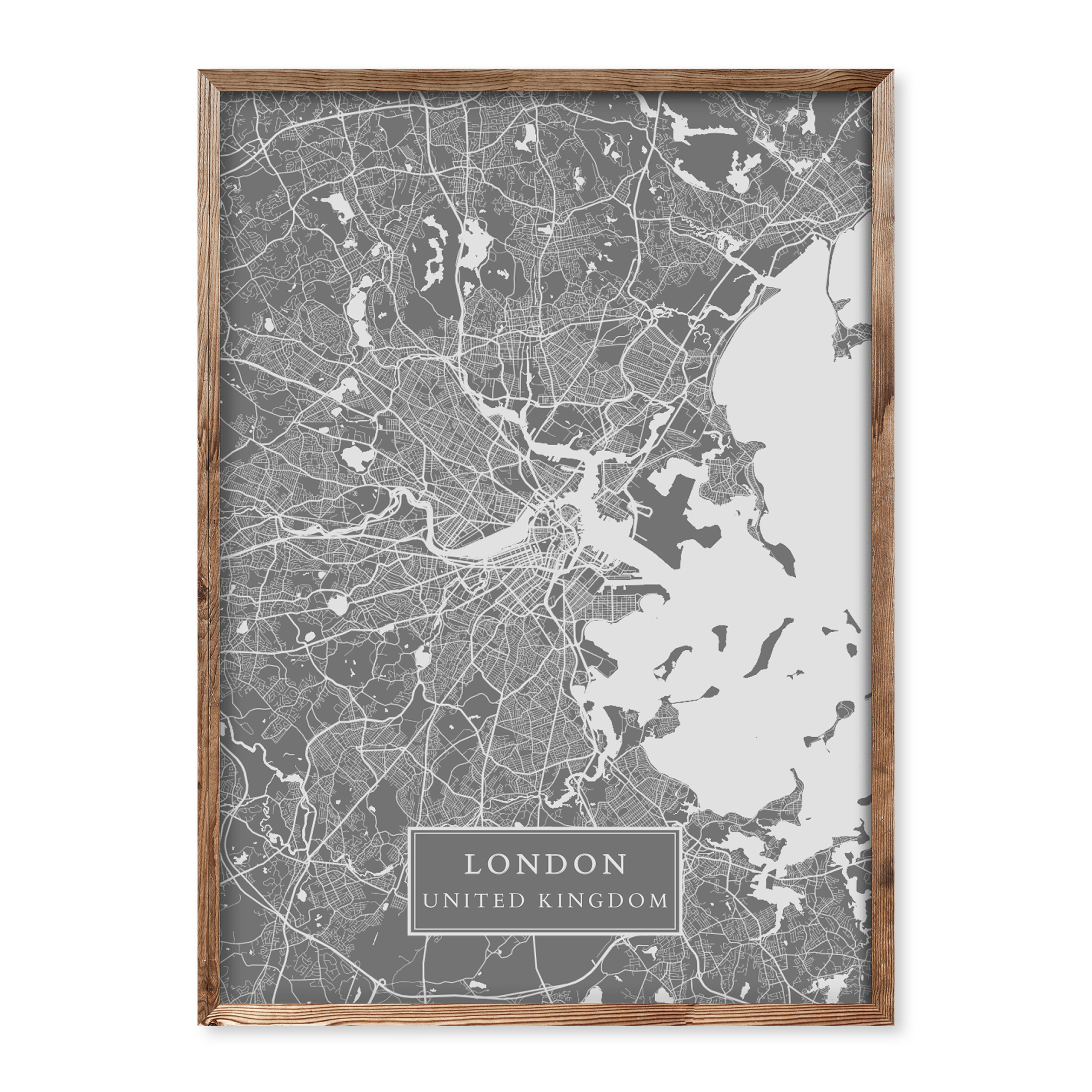 Minimalist grey custom map poster with white street lines and customisable location – elegant gift for modern interiors
