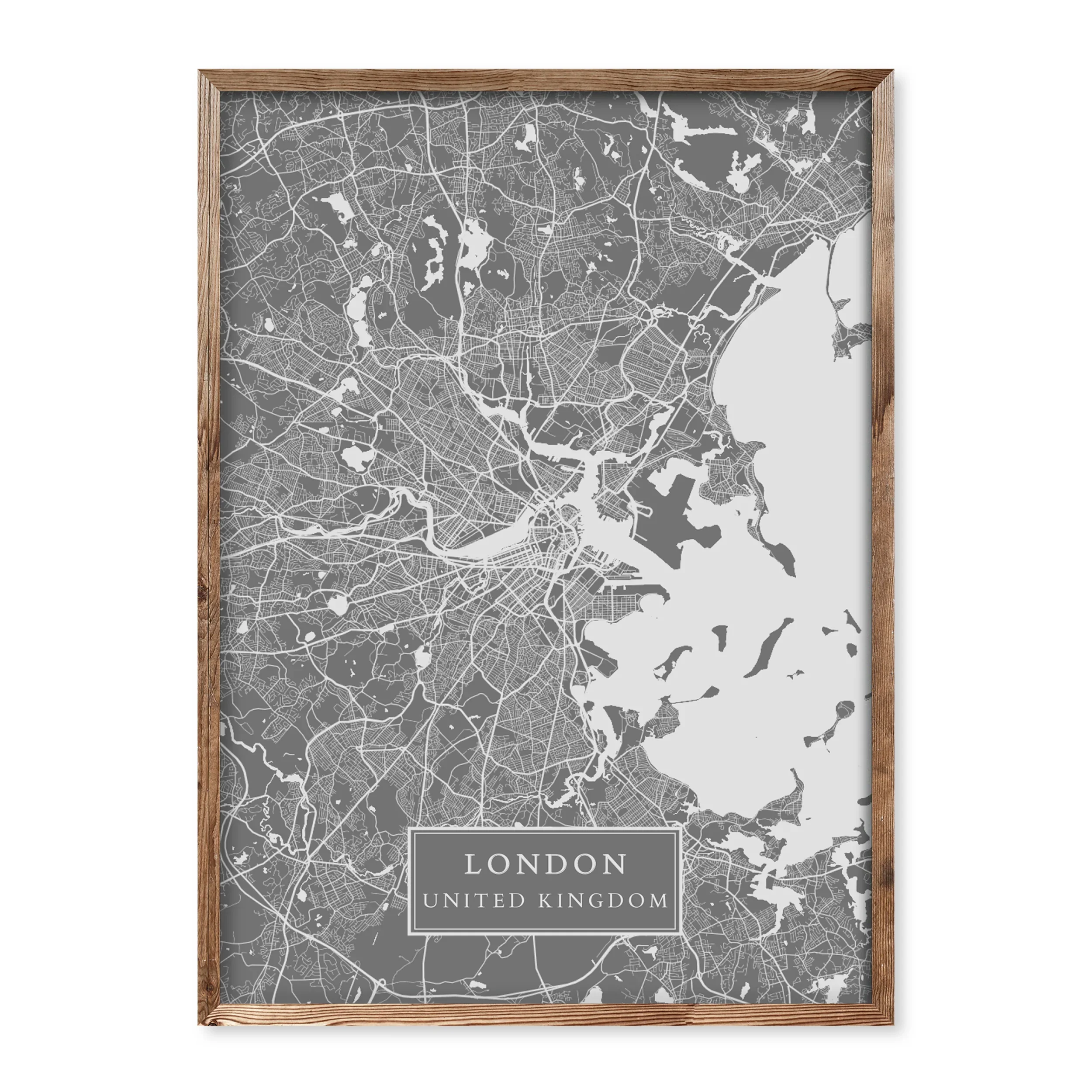 Minimalist grey custom map poster with white street lines and customisable location – elegant gift for modern interiors