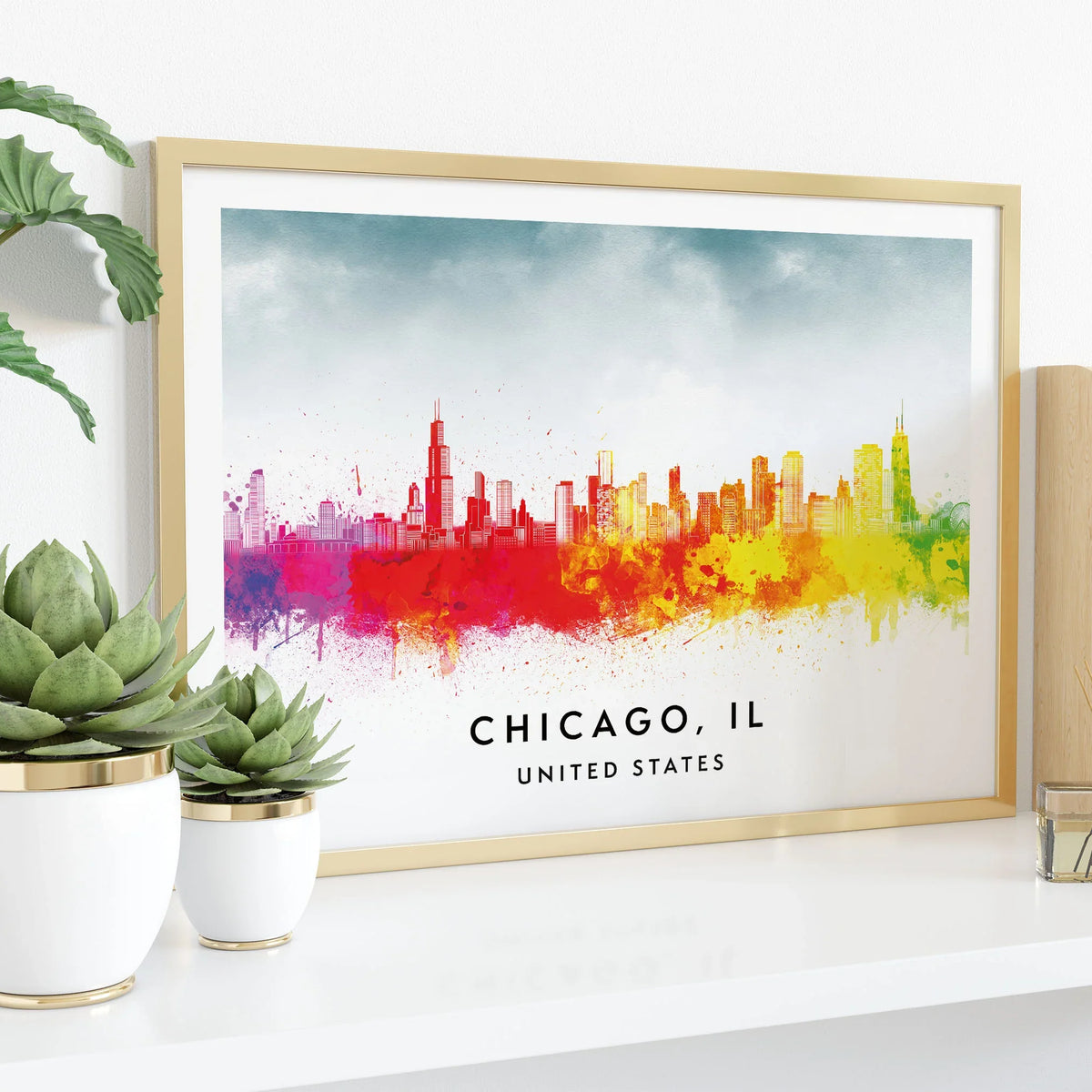 Chicago Skylines Poster, Watercolor style Skylines Poster UK Custom