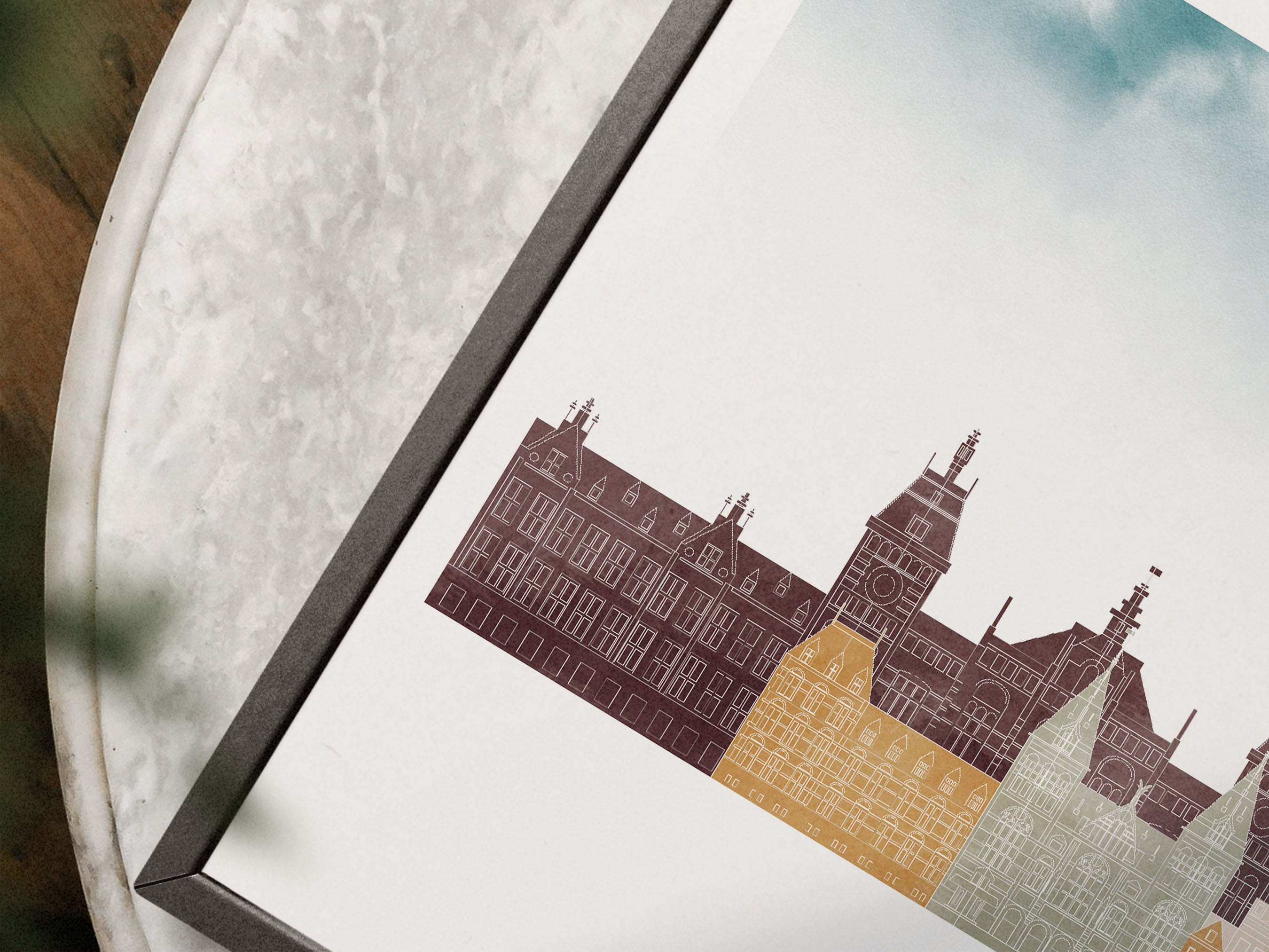 Amsterdam Silhouette Triptych in Watercolor Style, Amsterdam Skyline Poster, Amsterdam Set of 3 Posters
