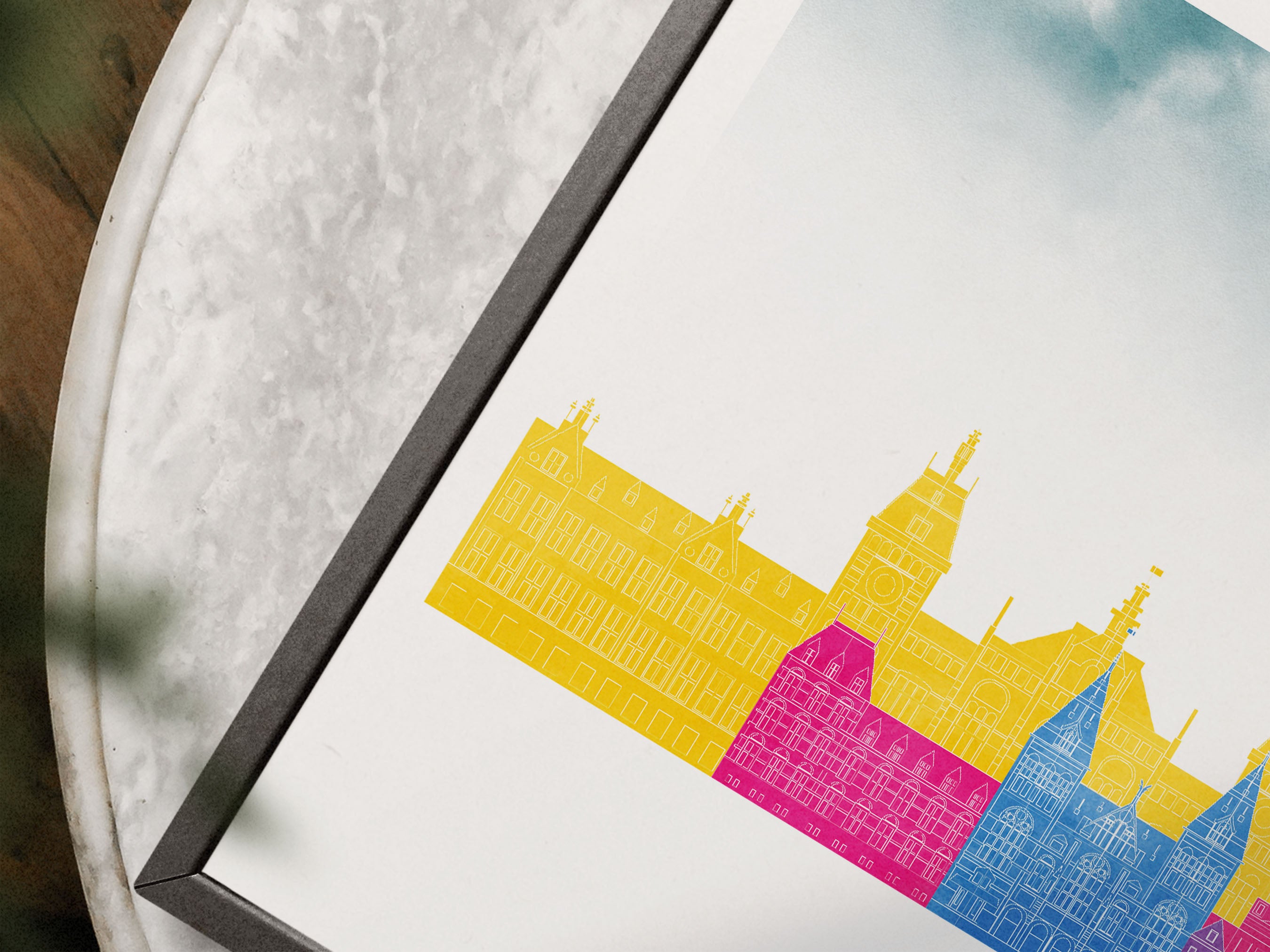 Amsterdam Silhouette Triptych in Watercolor Style, Amsterdam Skyline Poster, Amsterdam Set of 3 Posters