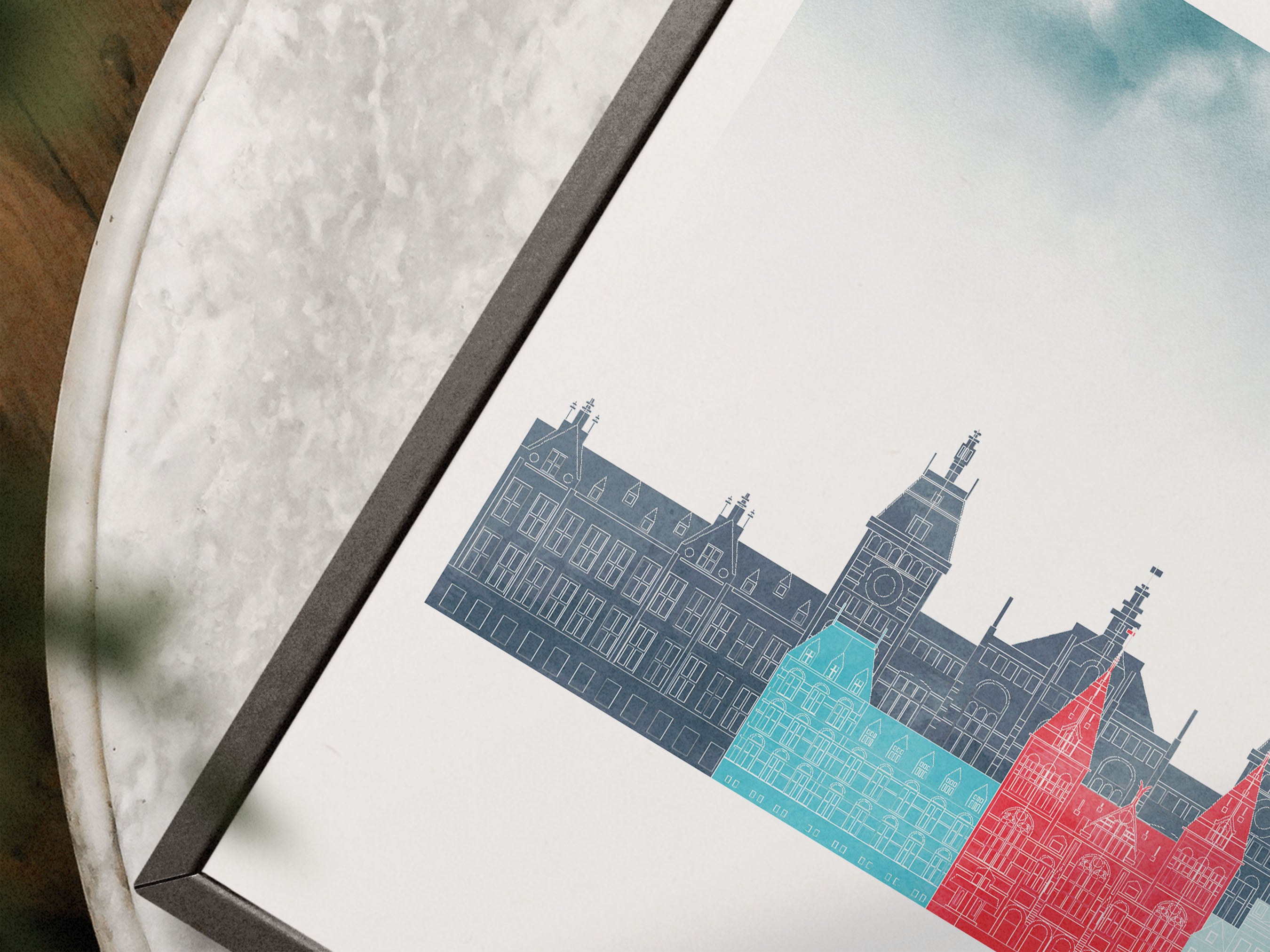Amsterdam Silhouette Triptych in Watercolor Style, Amsterdam Skyline Poster, Amsterdam Set of 3 Posters, Watercolor style