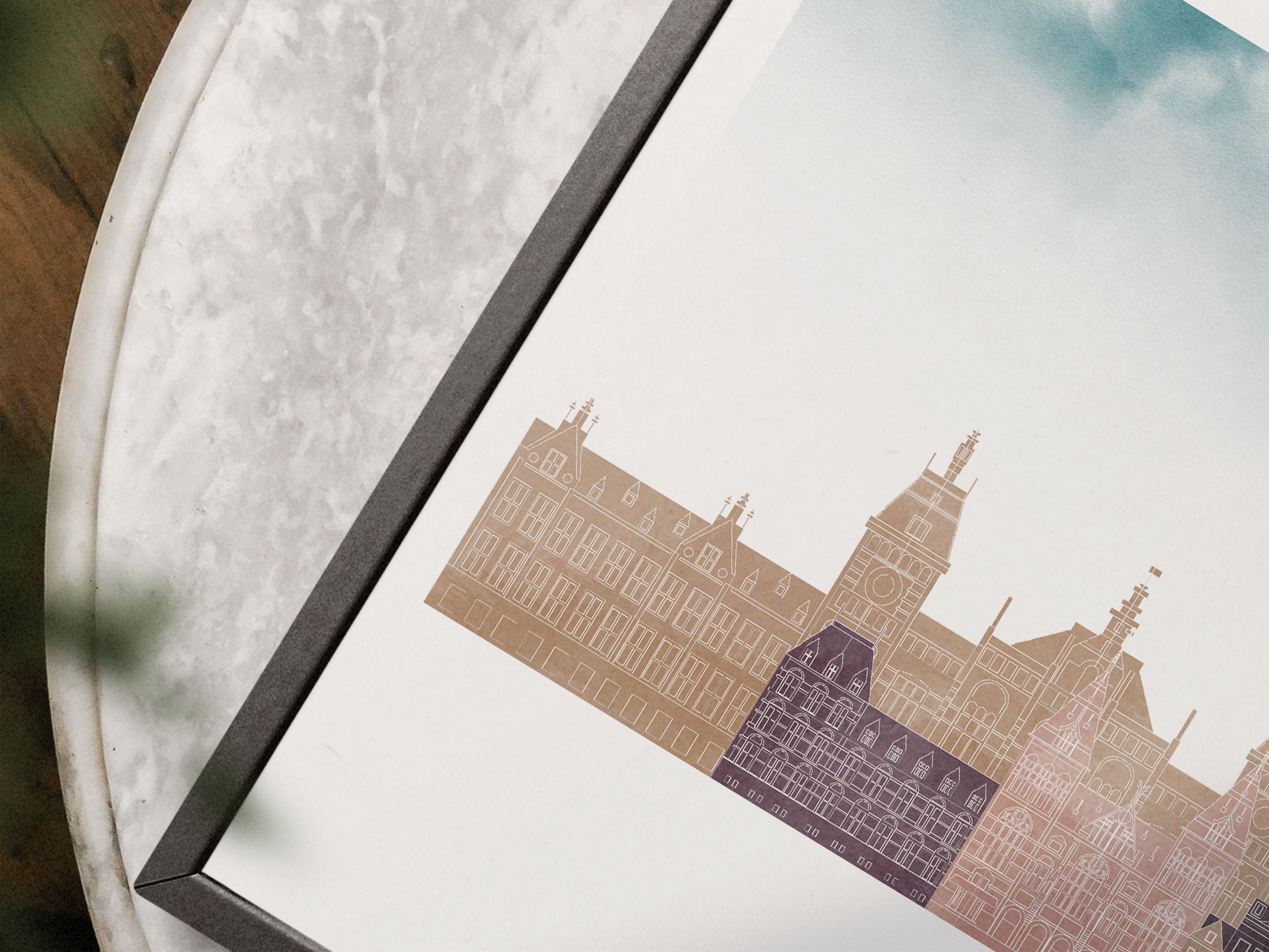 Amsterdam Silhouette Triptych in Watercolor Style, Amsterdam Skyline Poster, Amsterdam Set of 3 Posters