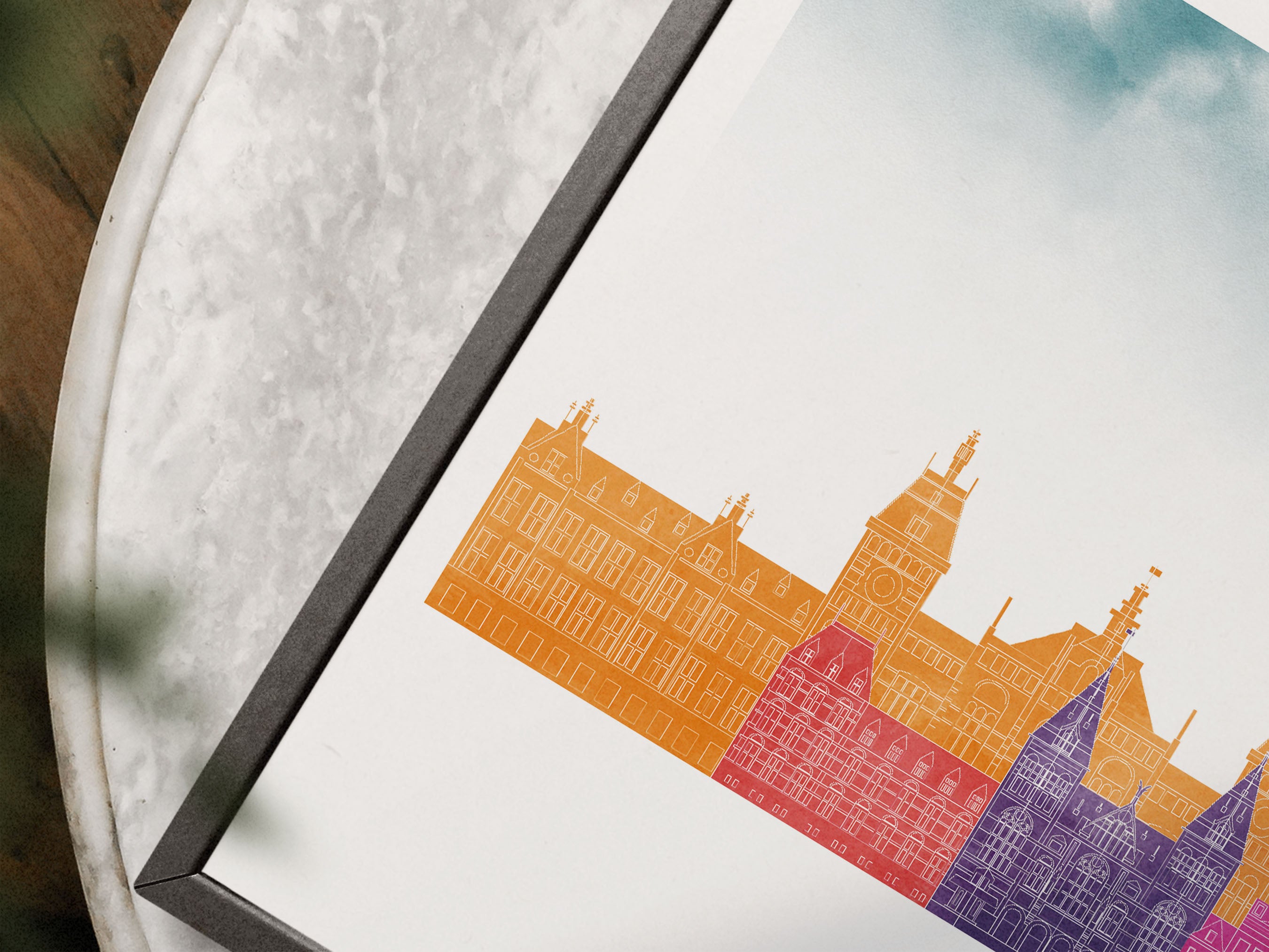 Amsterdam Silhouette Triptych in Watercolor Style, Amsterdam Skyline Poster, Amsterdam Set of 3 Posters, Watercolor style