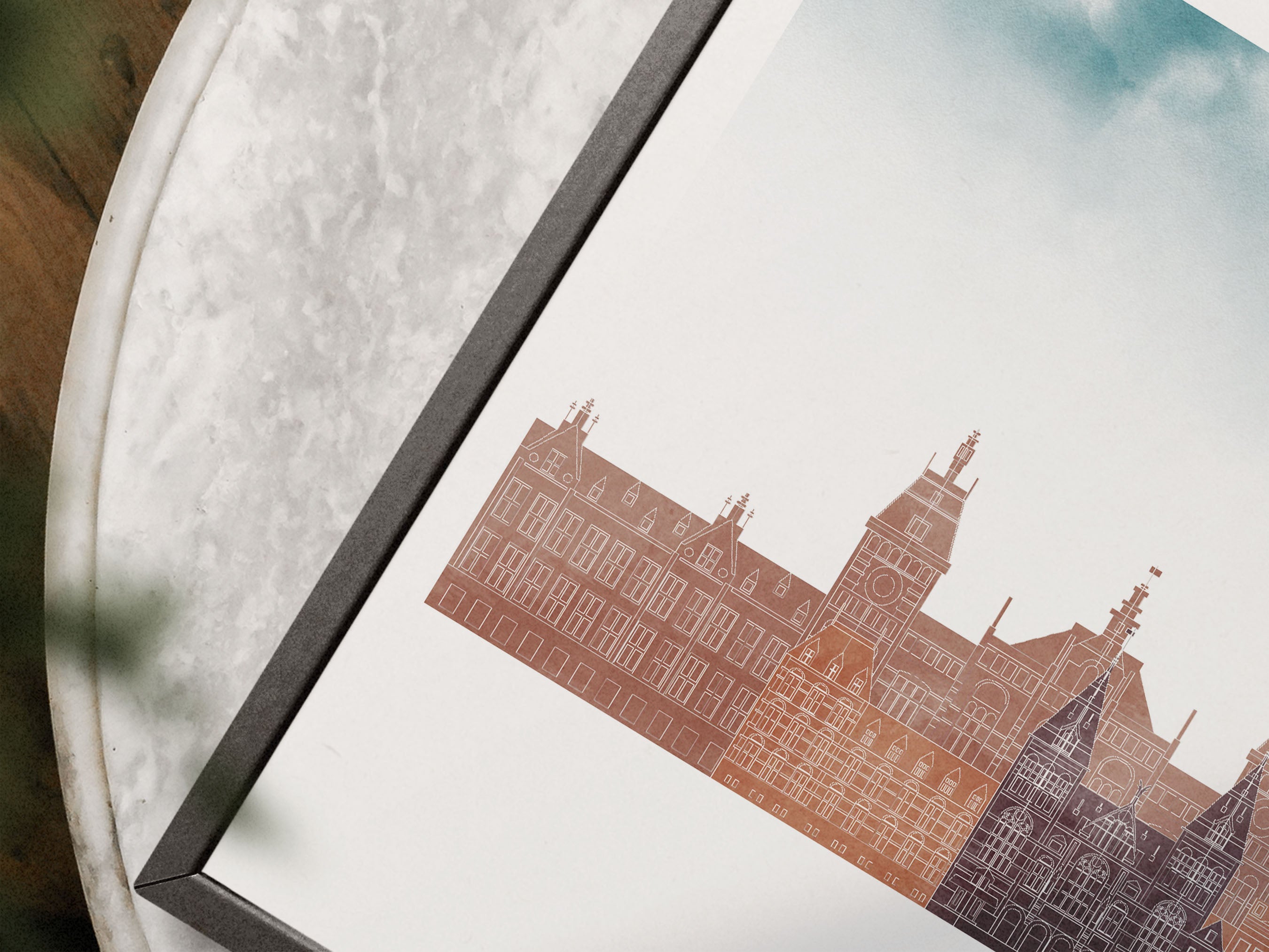 Amsterdam Silhouette Triptych in Watercolor Style, Amsterdam Skyline Poster, Amsterdam Set of 3 Posters