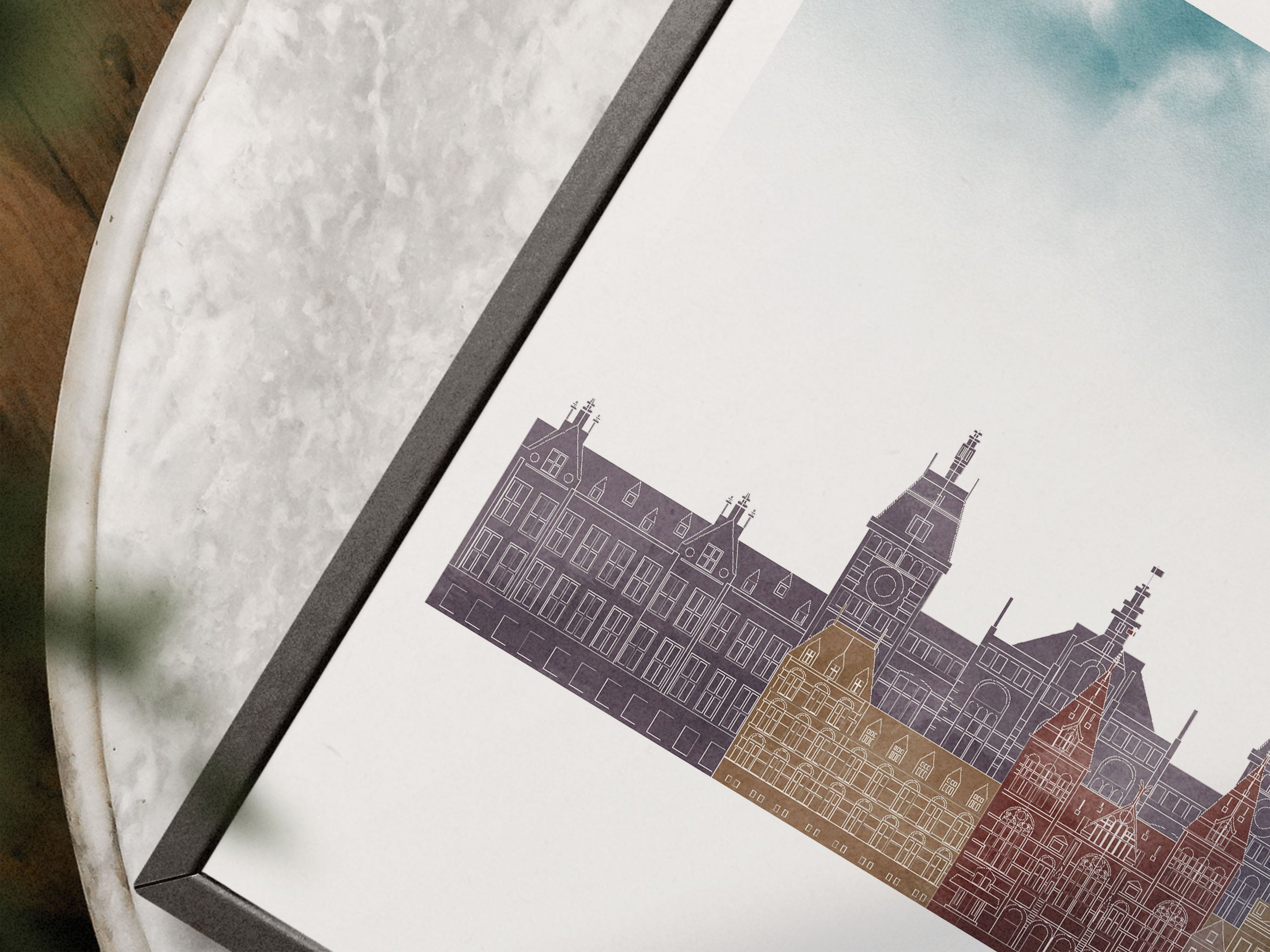 Amsterdam Silhouette Triptych in Watercolor Style, Amsterdam Skyline Poster, Amsterdam Set of 3 Posters, Watercolor style
