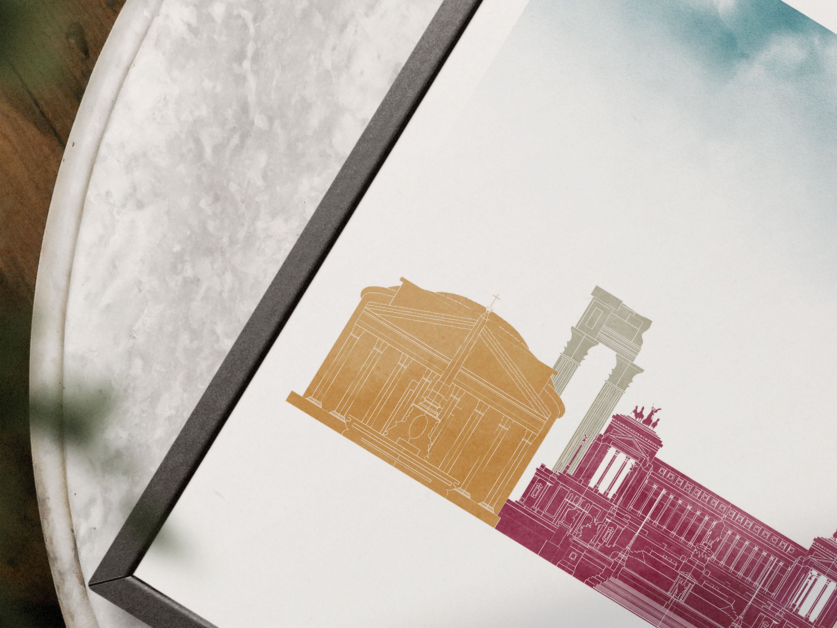 Rome Silhouette Triptych in Watercolor Style, Rome Skyline Poster, Rome Set of 3 Posters, Watercolor style