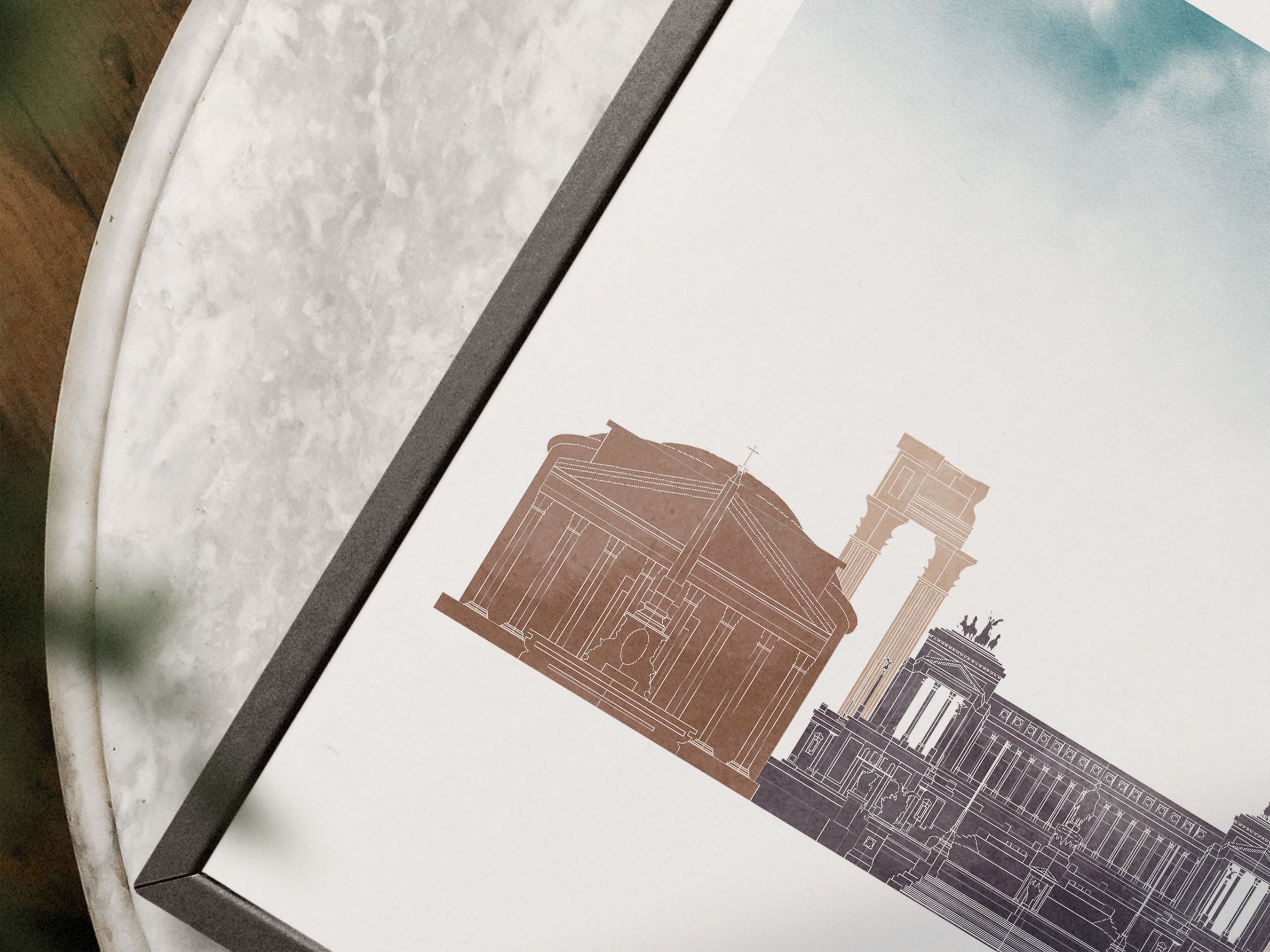 Rome Silhouette Triptych in Watercolor Style, Rome Skyline Poster, Rome Set of 3 Posters, Watercolor style
