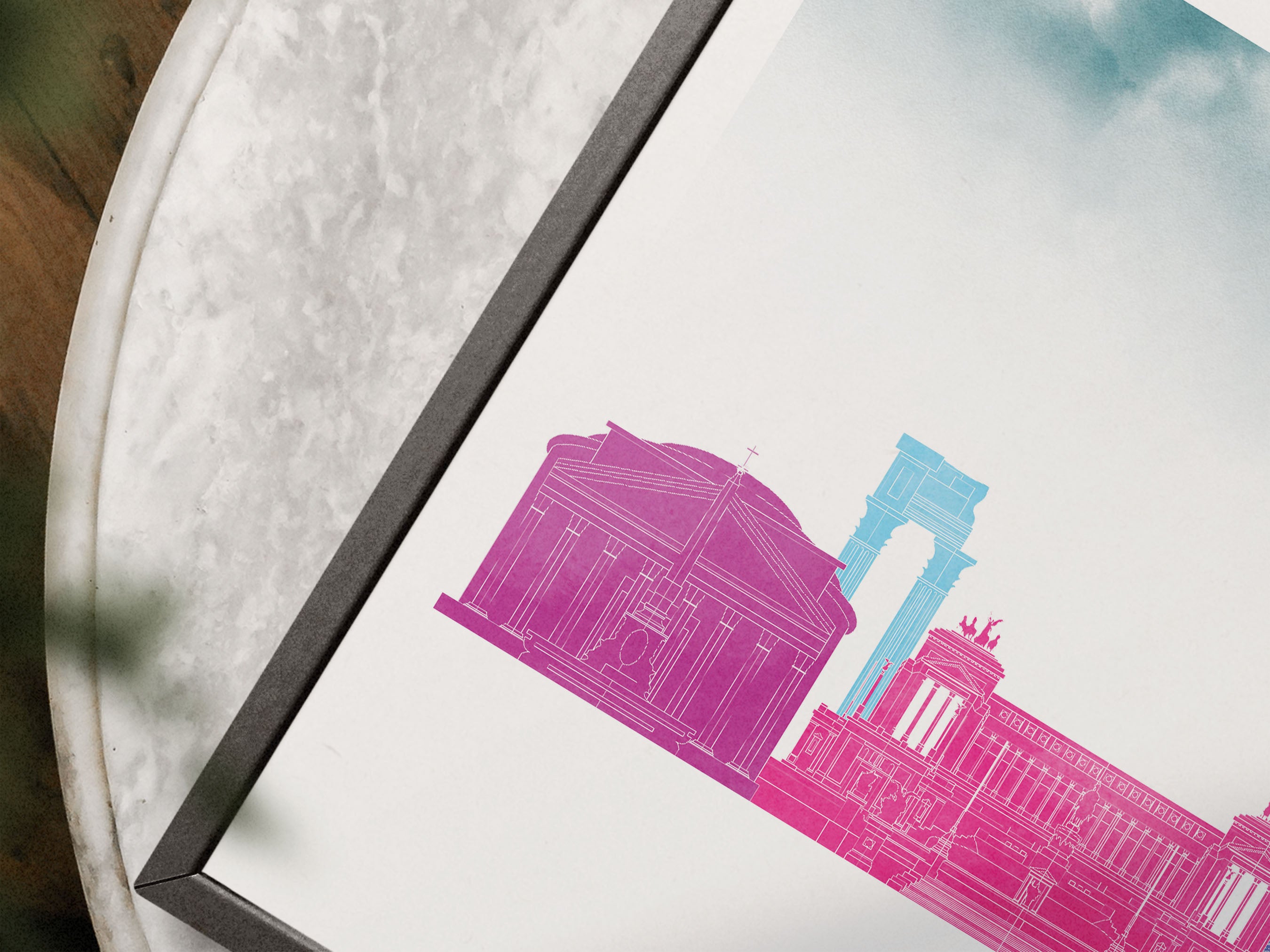 Rome Silhouette Triptych in Watercolor Style, Rome Skyline Poster, Rome Set of 3 Posters