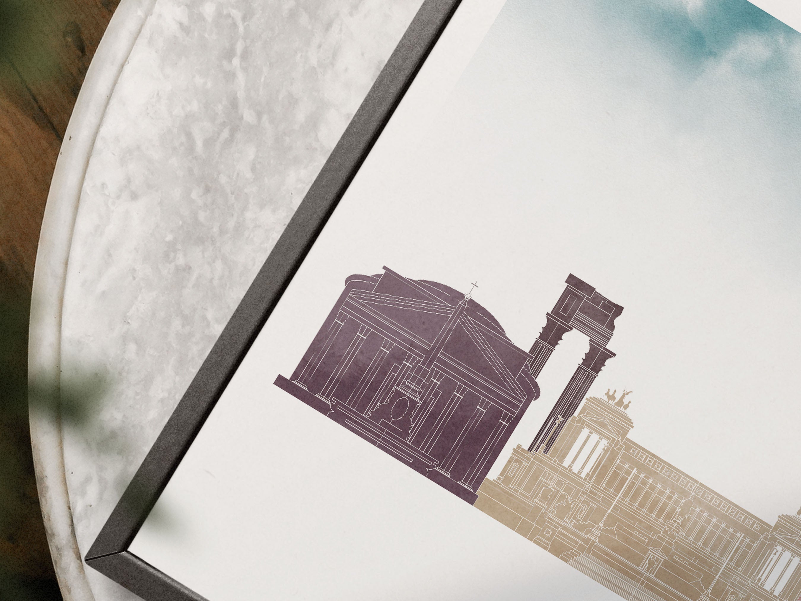 Rome Silhouette Triptych in Watercolor Style, Rome Skyline Poster, Rome Set of 3 Posters, Watercolor style