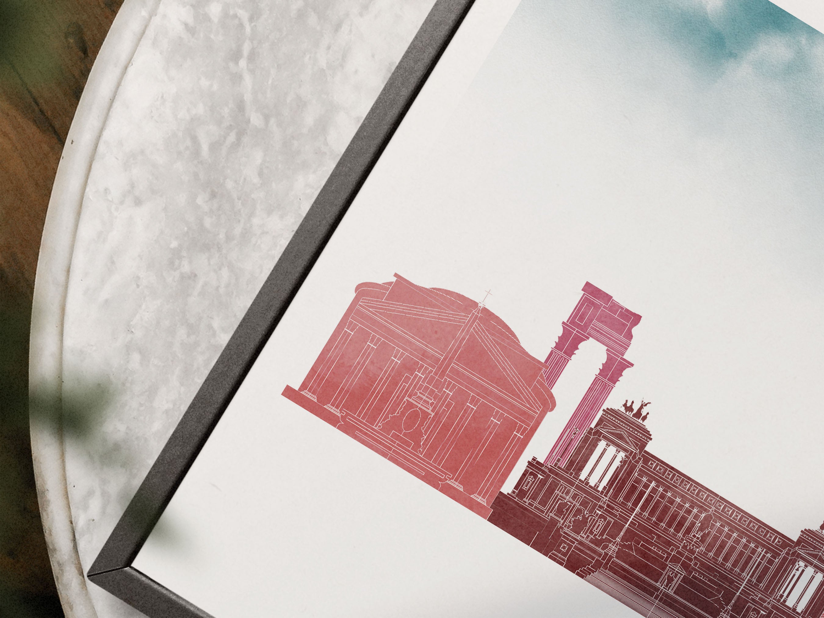 Rome Silhouette Triptych in Watercolor Style, Rome Skyline Poster, Rome Set of 3 Posters, Watercolor style