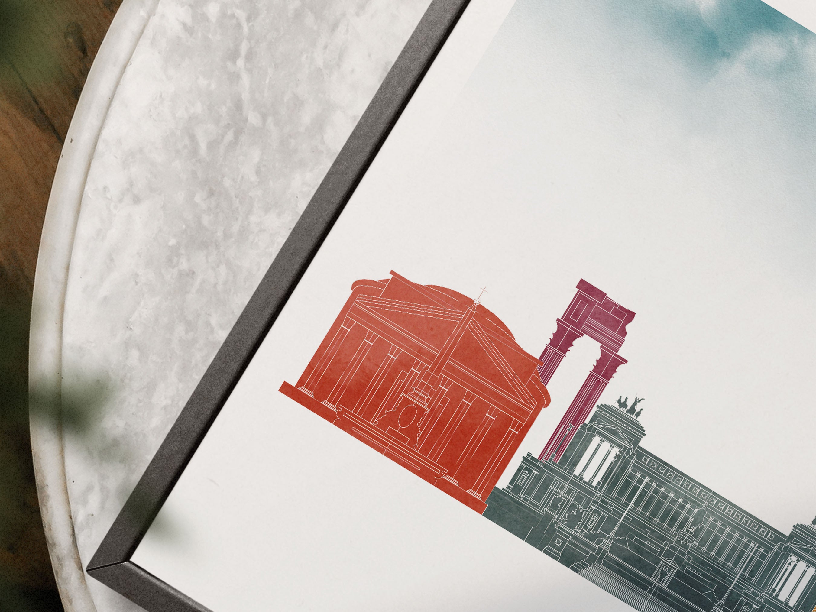 Rome Silhouette Triptych in Watercolor Style, Rome Skyline Poster, Rome Set of 3 Posters, Watercolor style