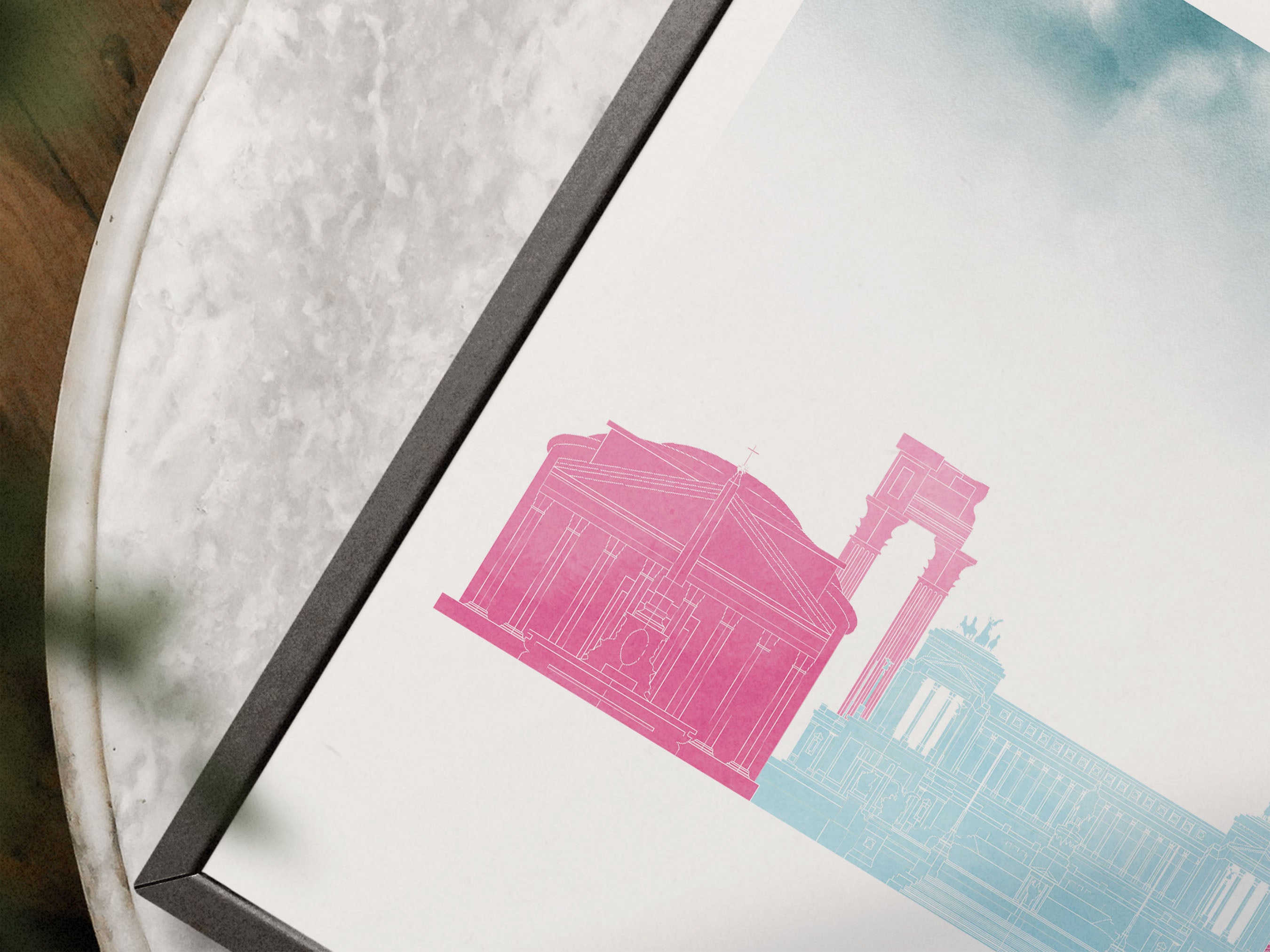 Rome Silhouette Triptych in Watercolor Style, Rome Skyline Poster, Rome Set of 3 Posters, Watercolor style