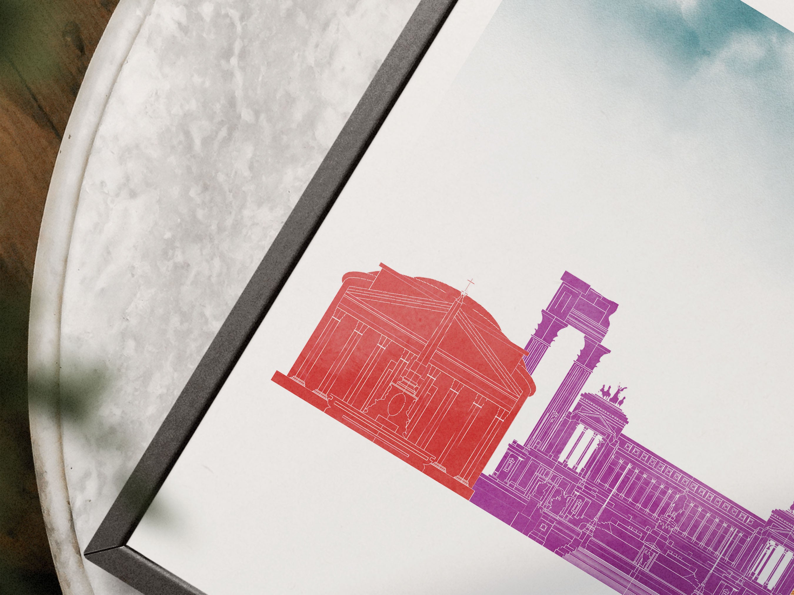 Rome Silhouette Triptych in Watercolor Style, Rome Skyline Poster, Rome Set of 3 Posters
