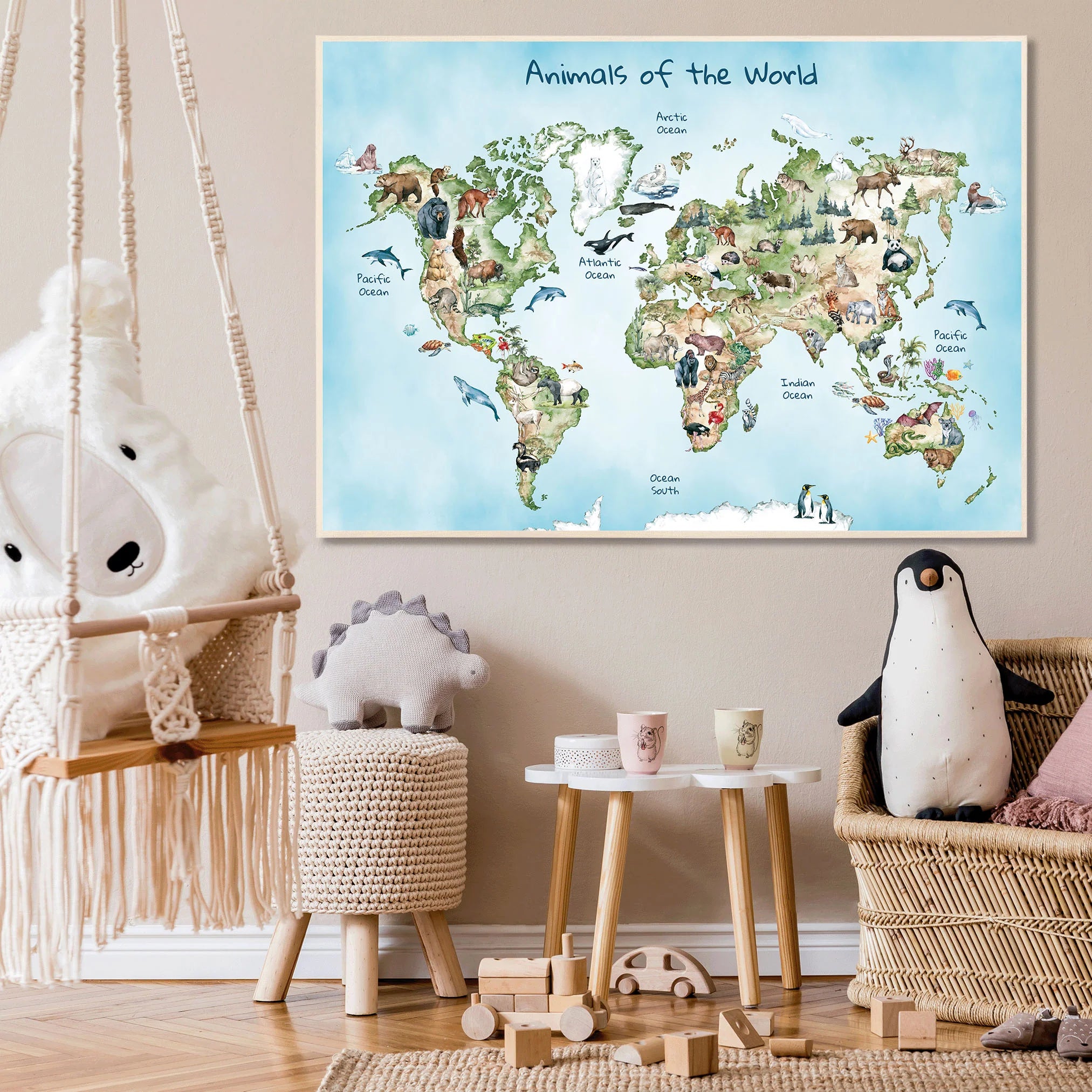 Animals World Map Posters For Kids