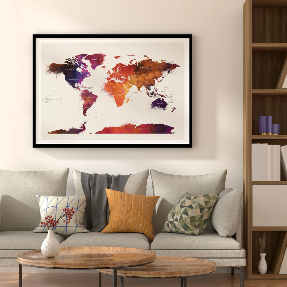 Watercolor World Map Posters – Artistic Wall Art Maps – UK Custom Posters