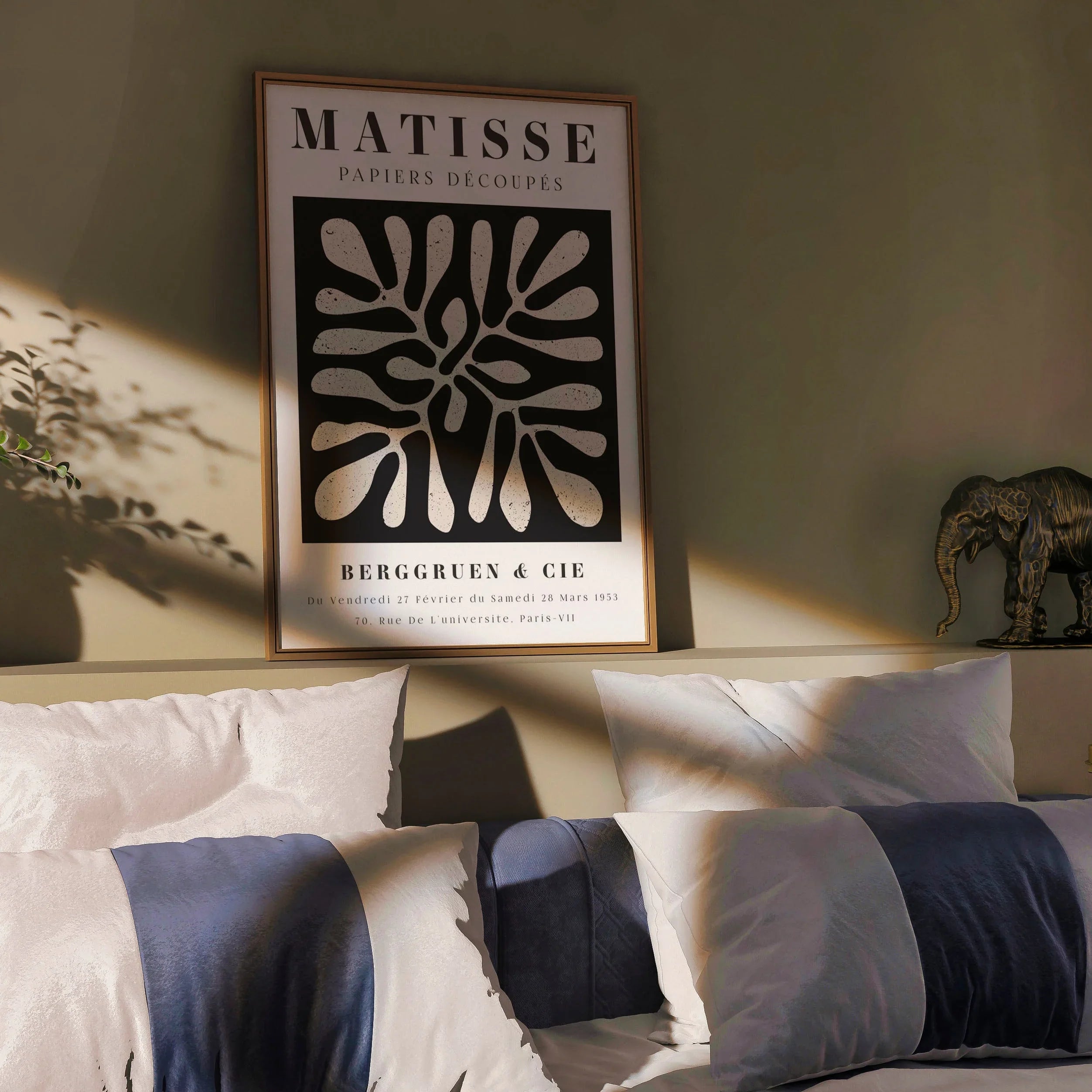 Art poster inspired by Henri Matisse's 'Papiers Découpés,' featuring bold, organic shapes in black and white with a vintage exhibition design