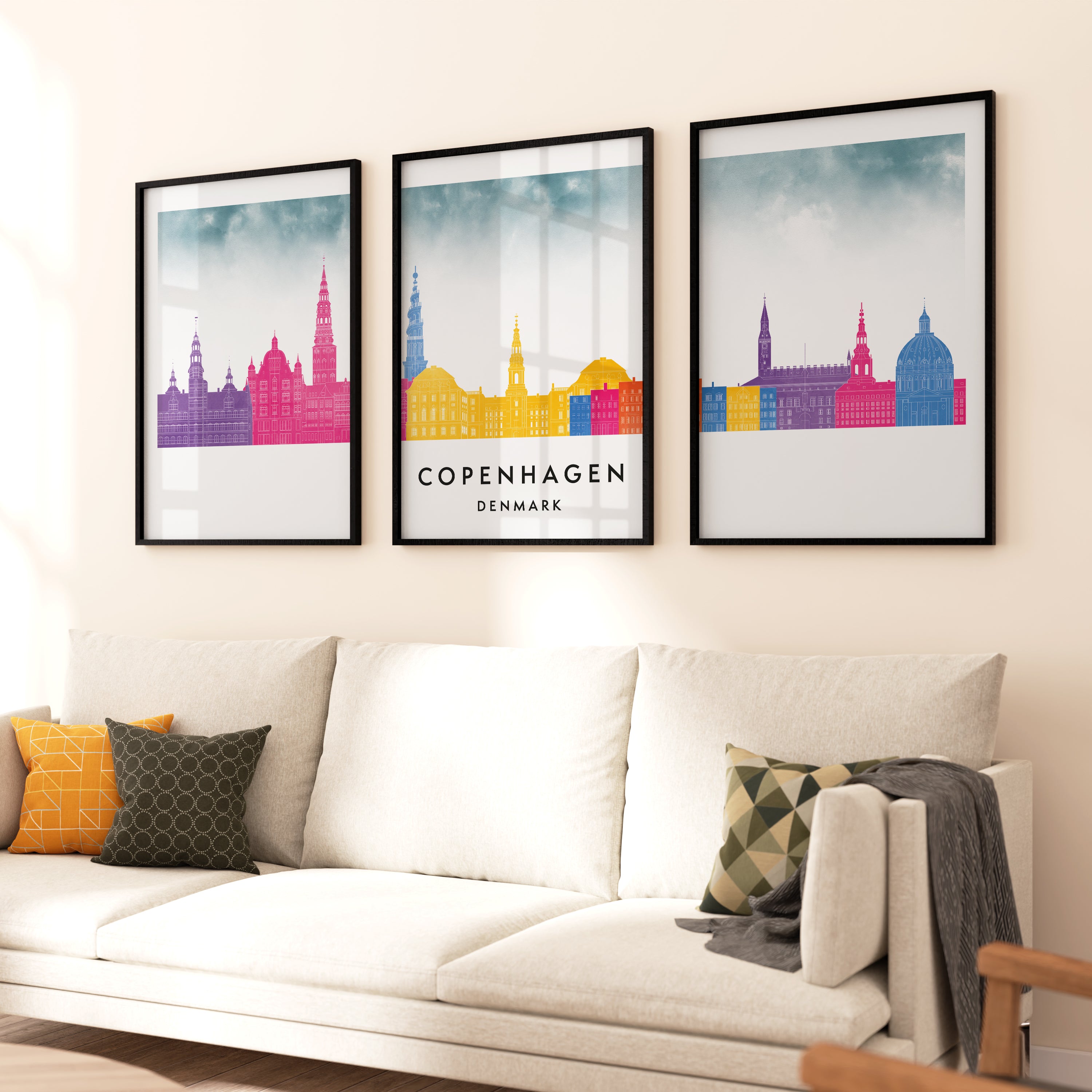 Skylines  Triptych Watercolor Posters