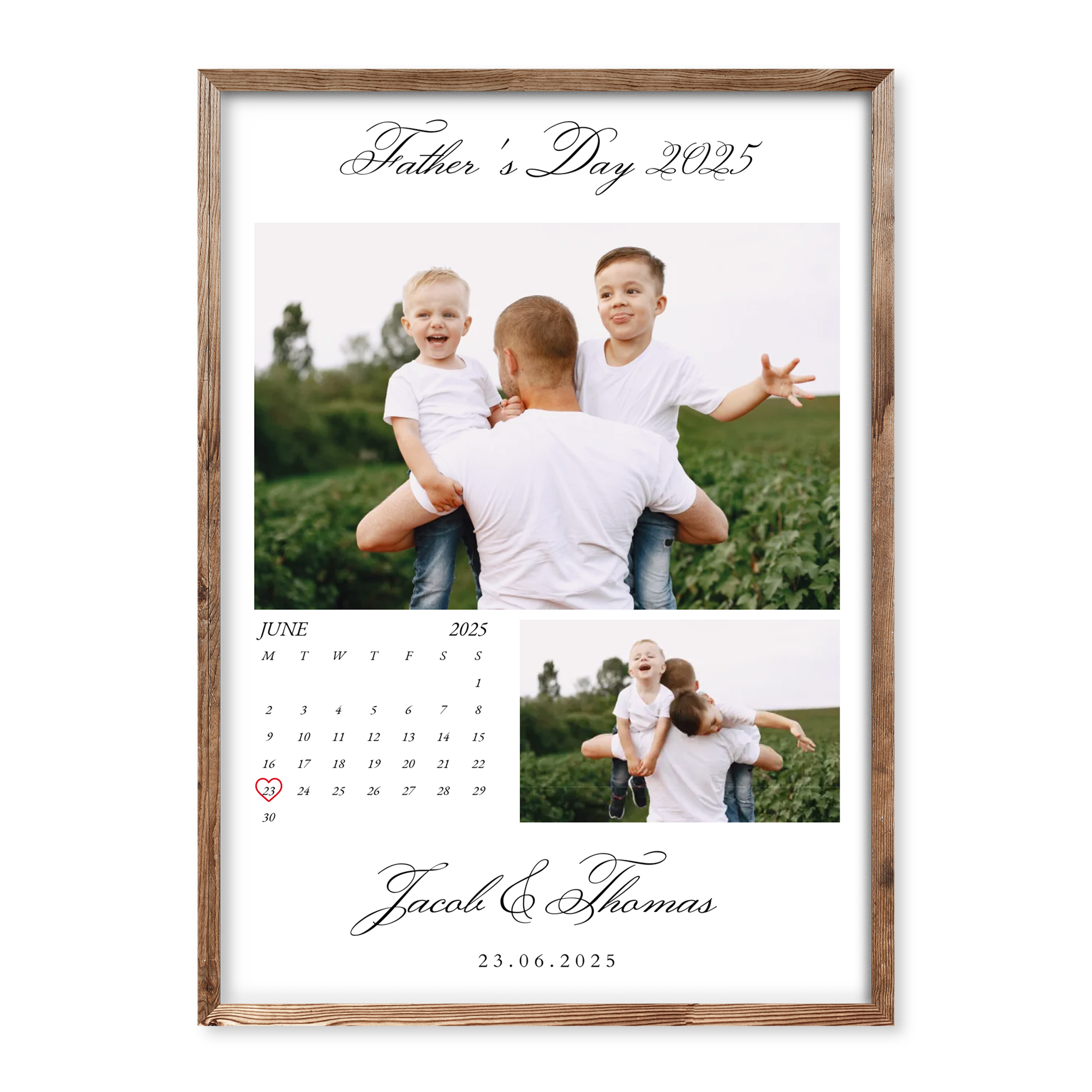 Personalised Father's Day 2025 photo calendar poster with custom images and highlighted date

