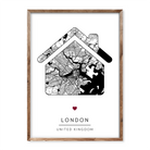 Personalised black and white map print in the shape of a house, featuring a chosen location and heart icon – perfect for housewarming or couple’s gift