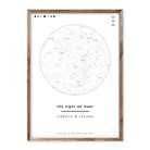 Minimal white personalised star map poster with names, date and custom message – elegant custom print showing night sky constellations