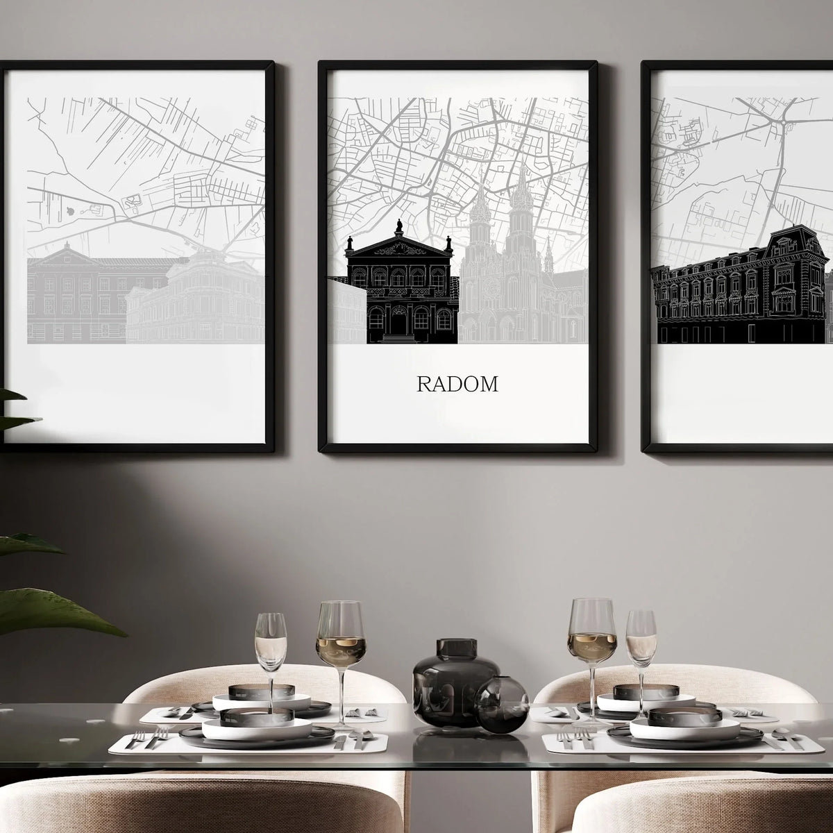 Radom Silhouette Triptych – Watercolor Skyline Poster | Premium City ...