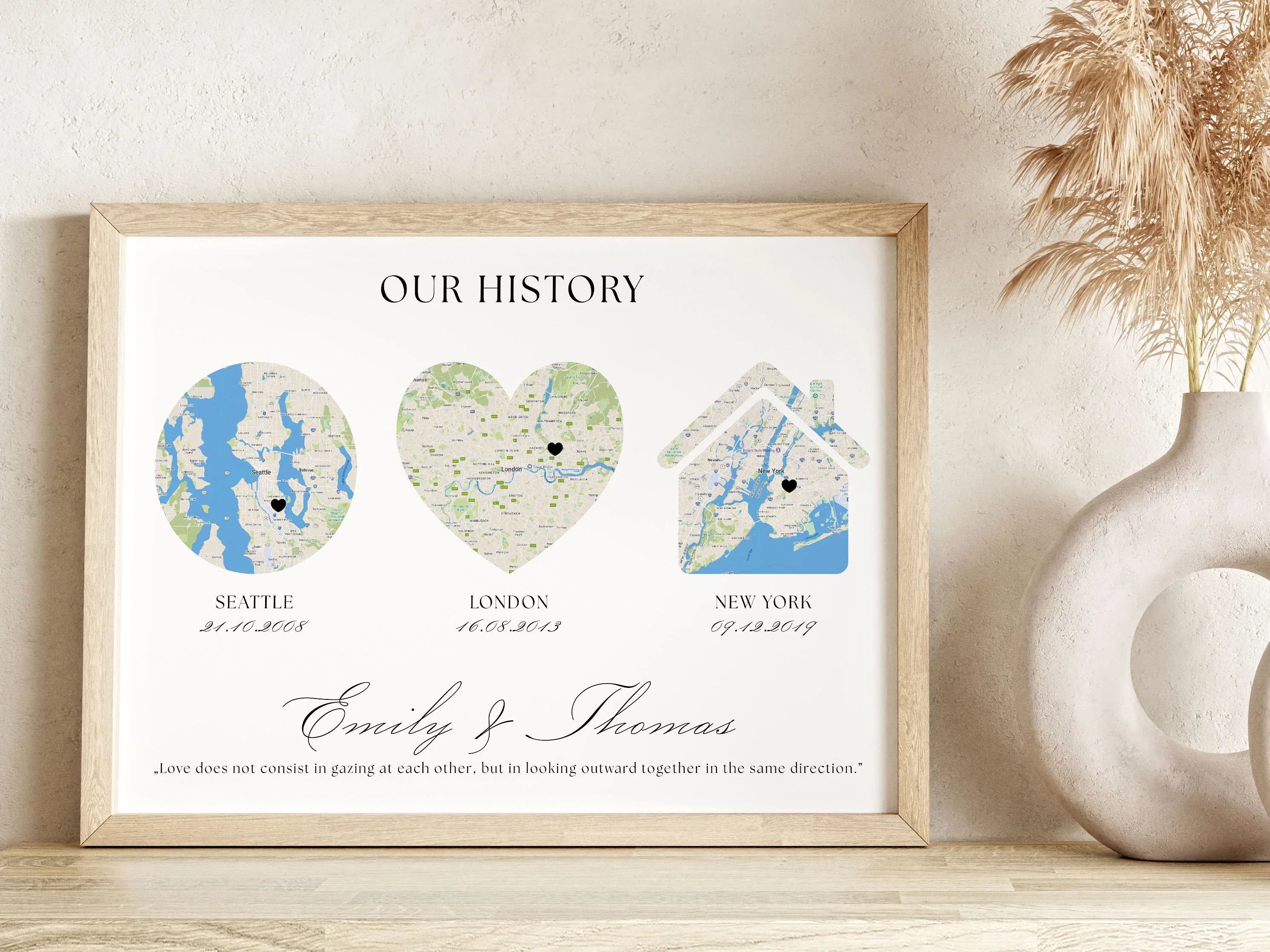 Personalised Map Poster- Story Map, 3 Locations, Your history Map – UK ...