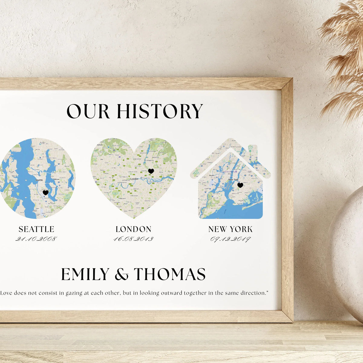Personalised Map Poster- Story Map, 3 Locations, Your history Map – UK ...