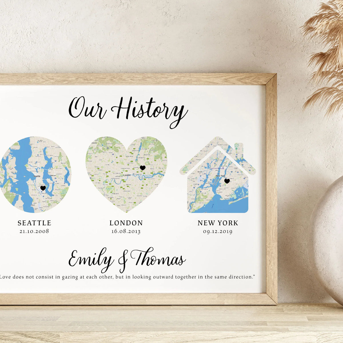 Personalised Map Poster- Story Map, 3 Locations, Your history Map – UK ...