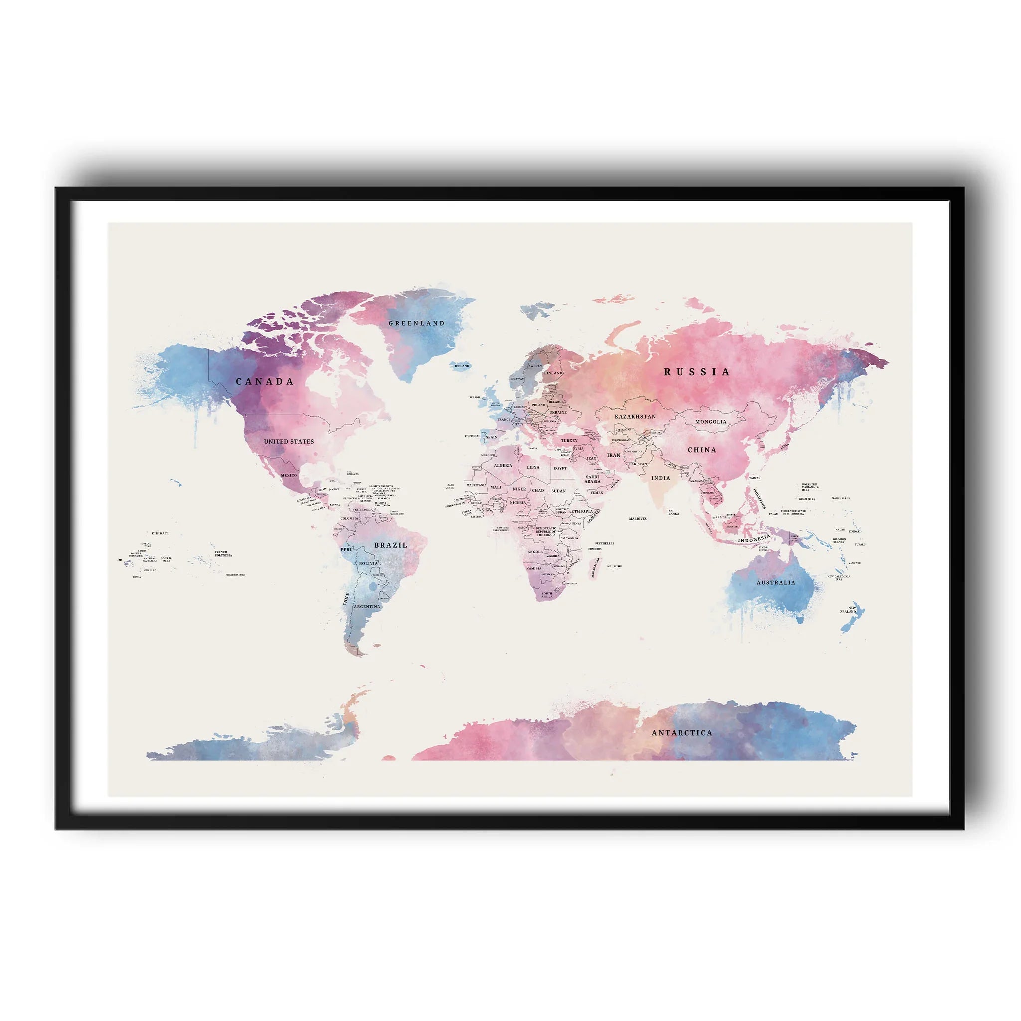 Detailed Watercolour World Map | Stunning Artwork – UK Custom Posters